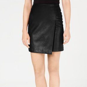Black Faux-Leather Mini Skirt W/ Asymmetrical Hem